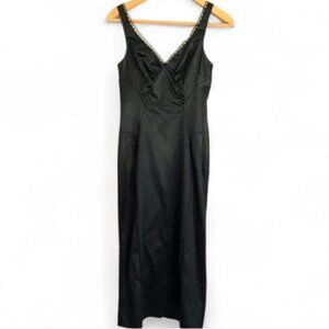 Dolce & Gabbana Black Sheath Lingerie Midi Dress Black Satin Lace Trim 38 2 XS